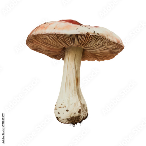 Closeup of a terrestrial plant fungus mushroom against transparent background