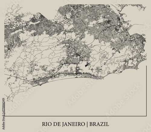 Rio de Janeiro (Brazil) street map outline for poster.