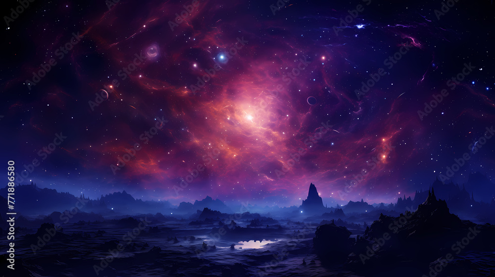 Naklejka premium Purple blue nebula background