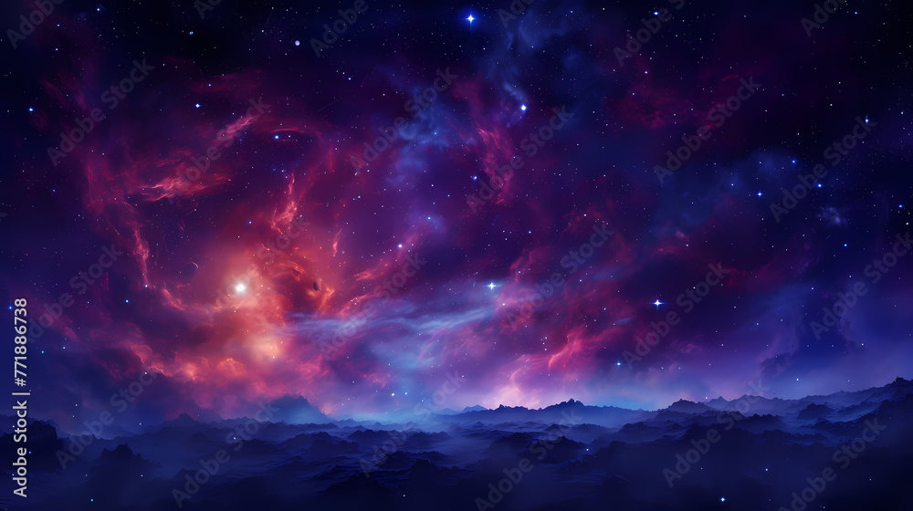 Purple blue nebula background - obrazy, fototapety, plakaty 