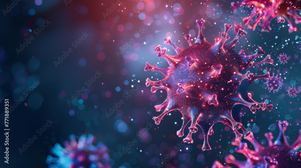 A sophisticated dark background with a glowing, abstract virus model, awarding virology research A sophisticated dark background with a glowing, abstract virus model, awarding virology research