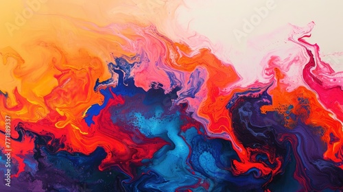 An abstract artwork background with fluid shapes and bold color contrasts, Fluid shapes and bold color contrasts in abstract artwork background.