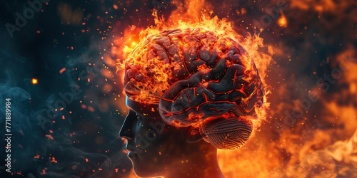 Fiery Thoughts A Conceptual Illustration of Mental Agony and Inner Turmoil in Human Mind