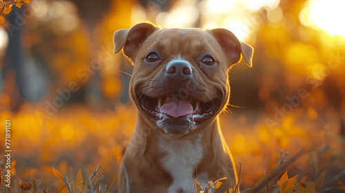 bulldog puppy smile around sunset