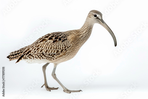Elegant Curlew Striding Forward on a White Background