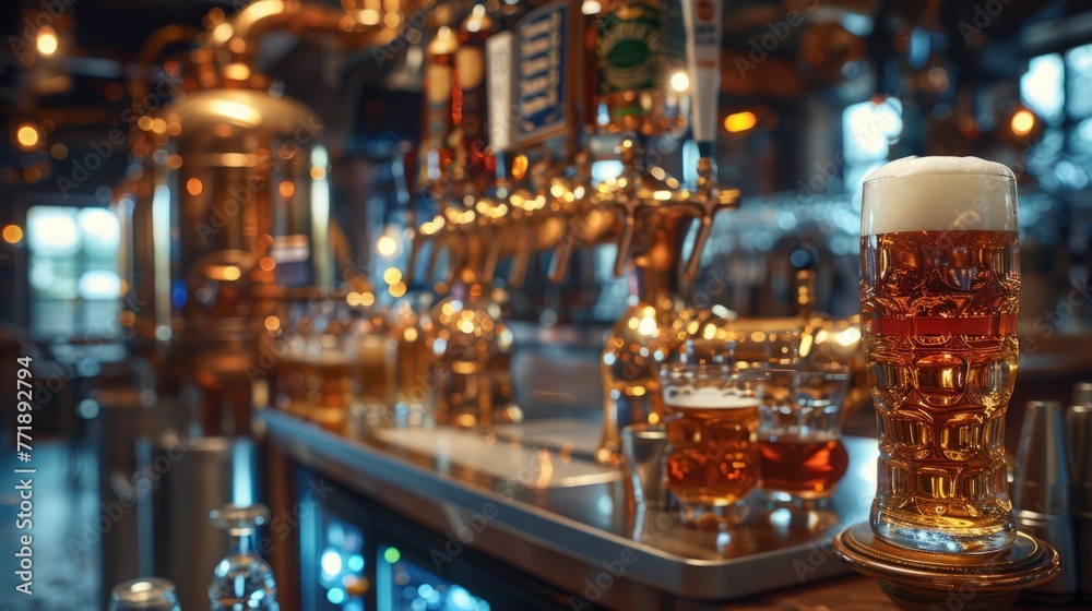 Beautiful beer bar, a gathering place for drinkers. Designing a bar with wood for a warm and stylish atmosphere.