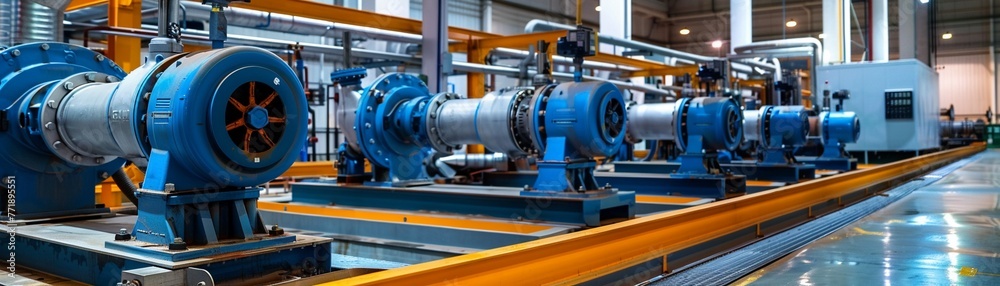 A Large industrial pumps and machinery in a modern factory environment