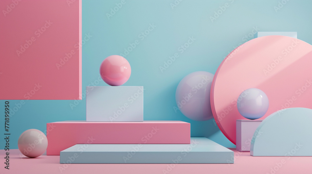 room with sofa and balloons, 3D Podium stand with pastel color arches scene. Minimalist geometric vacant platform for mock up and presentation. 3d background room with sofa and balloons, 3D Podium stand with pastel color arches scene. Minimalist geometric vacant platform for mock up and presentation. 3d background