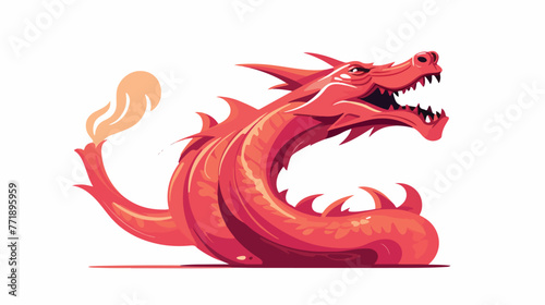 Red dragon spitting fire mythical fire breathing an