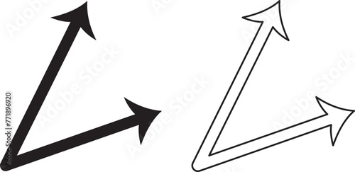Black double arrow with loop in different directions. Alternate Route line and filled Symbols. Contour image on white. Line circular design for any purposes in eps 10.