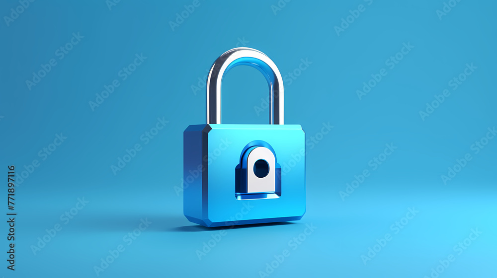 3d rendering of Fingerprint padlock on blue background. 3d rendering of Fingerprint padlock on blue background.