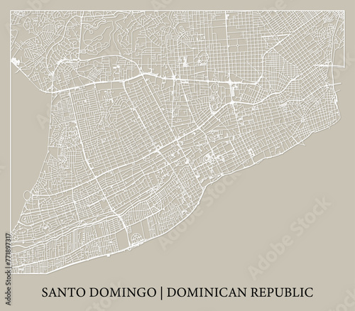 Santo Domingo (Dominican Republic) street map outline for poster, paper cutting.