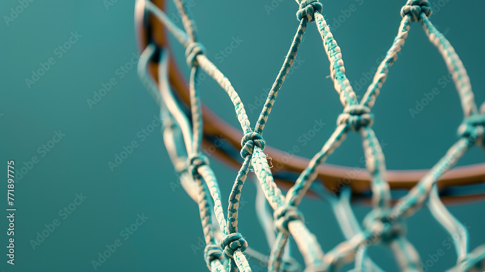Close-up of a basketball net against a solid background, capturing the details of woven threads Close-up of a basketball net against a solid background, capturing the details of woven threads