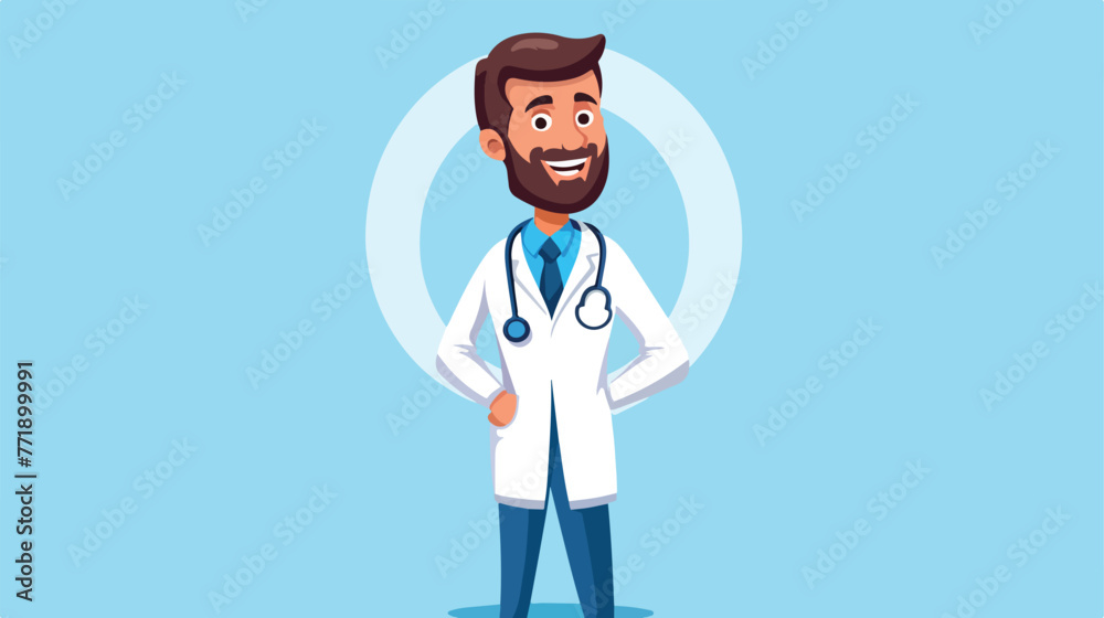 Smiling male doctor character standing and leaning