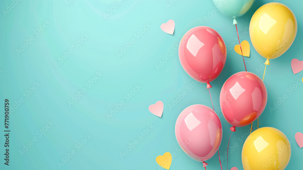 3D rendering of holiday scene with balloons, holiday celebration concept illustration
