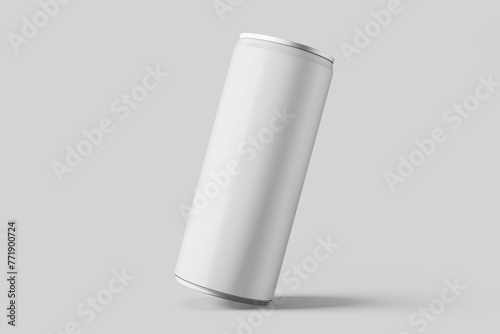 minimal long slim aluminum metal tin energy cola soda drink can beverage product brand packaging realistic mockup design template 3d render illustration isolated in leaning position front view