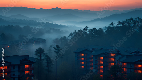 Mountain condominiums - hotel - resort - fog - vacation - getaway - holiday - escape  photo