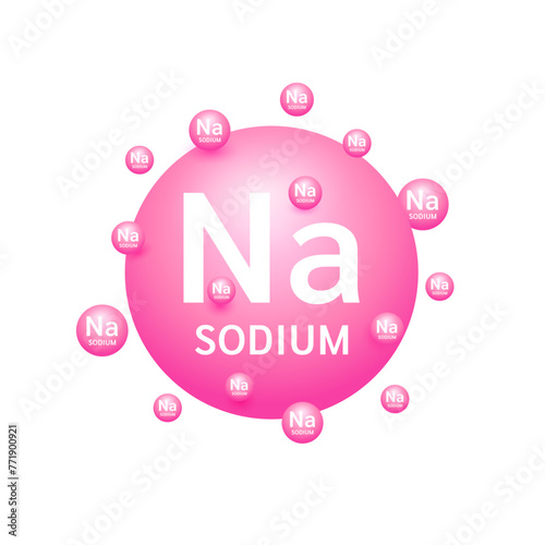 Pink sodium minerals on white background. Natural nutrients and vitamins essential by the body to help repair damaged organs. For advertising medical supplements design. 3D Vector EPS10.
