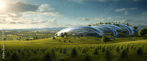 Futuristic green buildings architecture concept