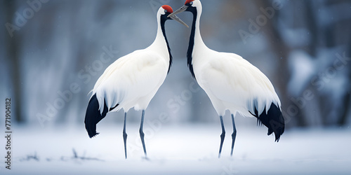 white crowned crane, Japanese Crane Behavior Dancing Japonensis Photo Background

 photo