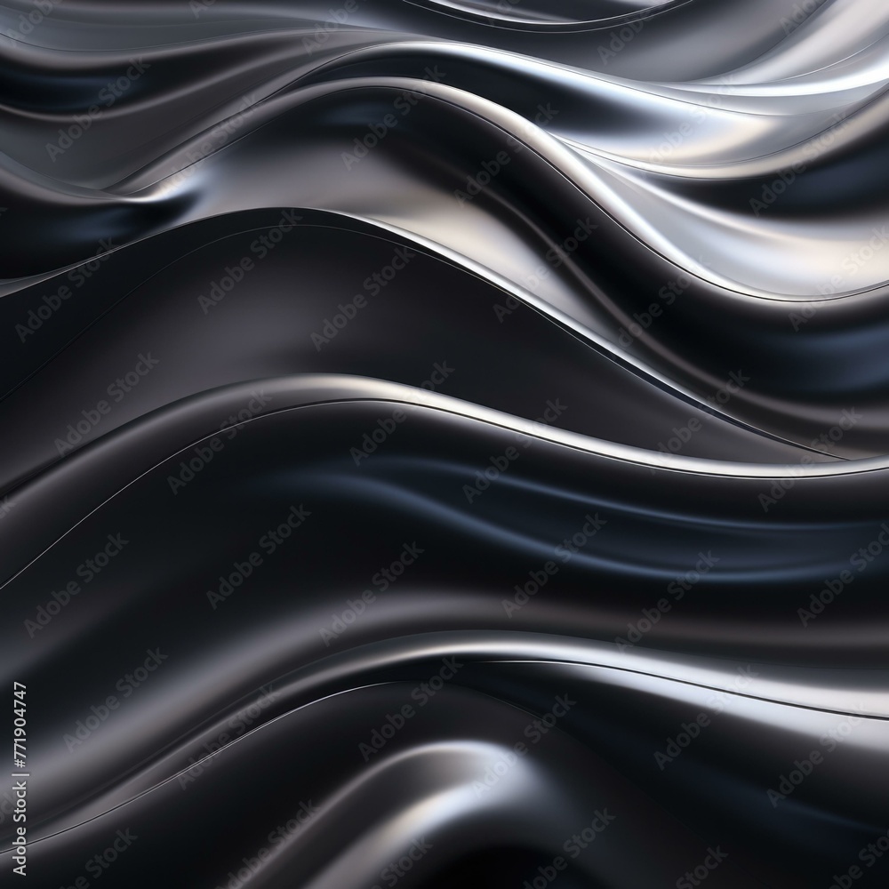 A black and silver wavy fabric background with a lot of waves. Generative AI. A black and silver wavy fabric background with a lot of waves. Generative AI.