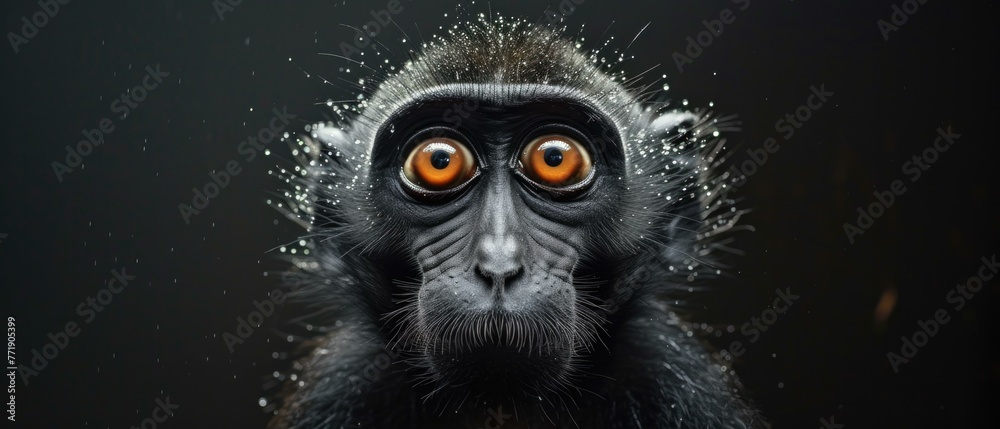 Fototapeta premium A monkey with orange eyes and black fur. Generative AI.