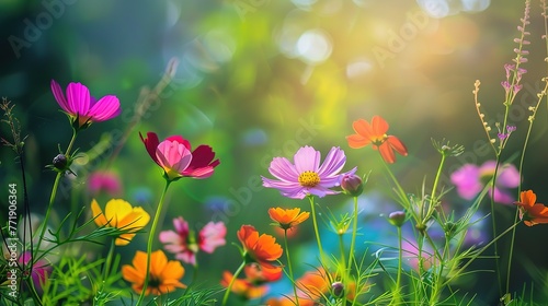 The background image of the colorful flowers, background nature , Generative ai, photo