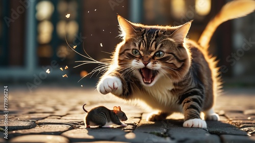 cat attacking on mouse