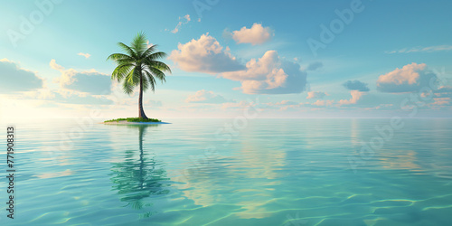 Little Tropical Island with coconut tree and clear water of the sea and blue sky © Maizal