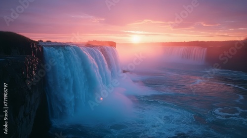 The waterfall at sunrise.