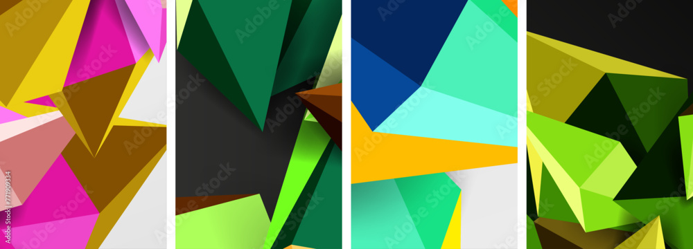 Mosaic triangles poster geometric abstract background set