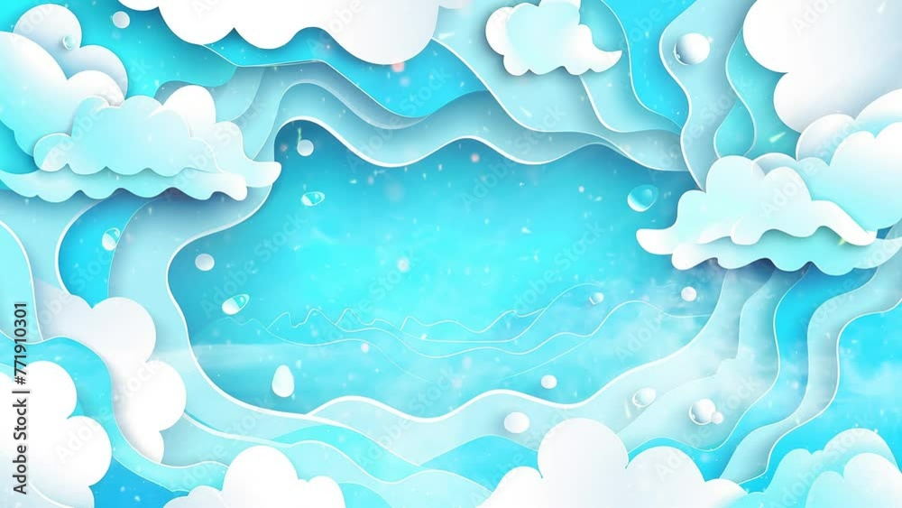 paper cut art illustration of cloud template on blue sky background. seamless looping overlay 4k virtual video animation background