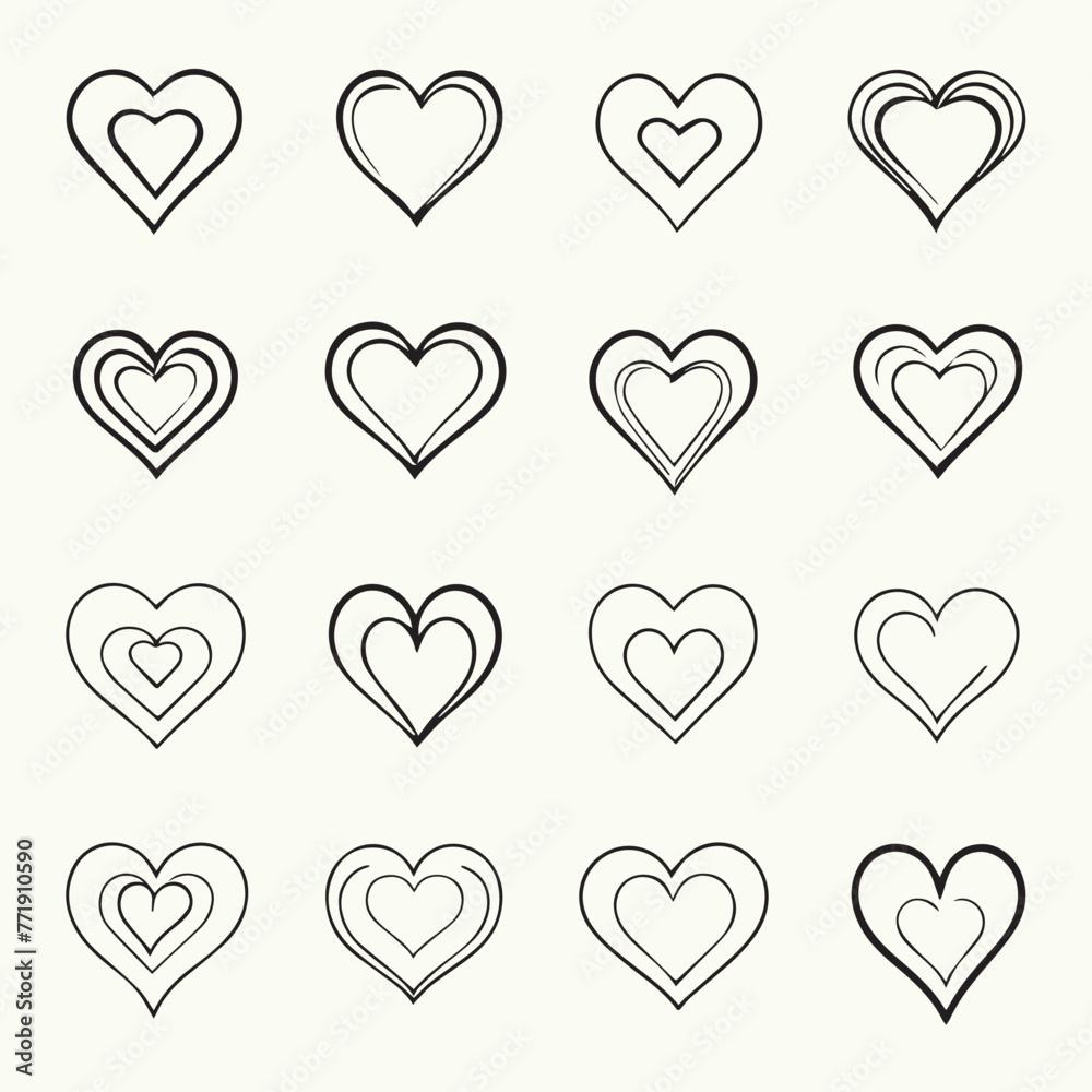 Heart Vector Set. Heart Icon Collection. Heart Shape. Heart Illustration on White Background. Hand Drawn Heart