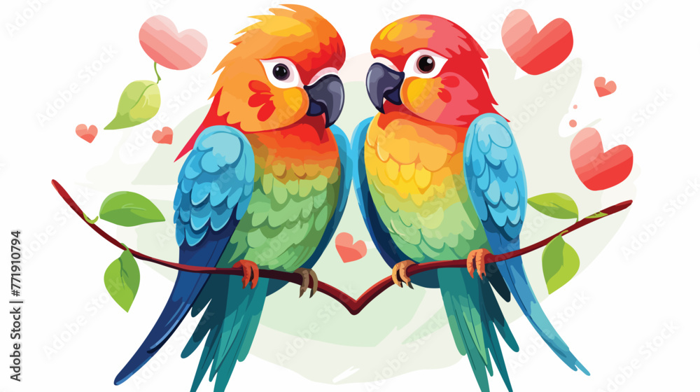 Vector heart and pair of love birds isolated on whi