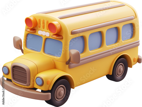 3D illustration cute school bus icon symbol. Cartoon style isolated.
