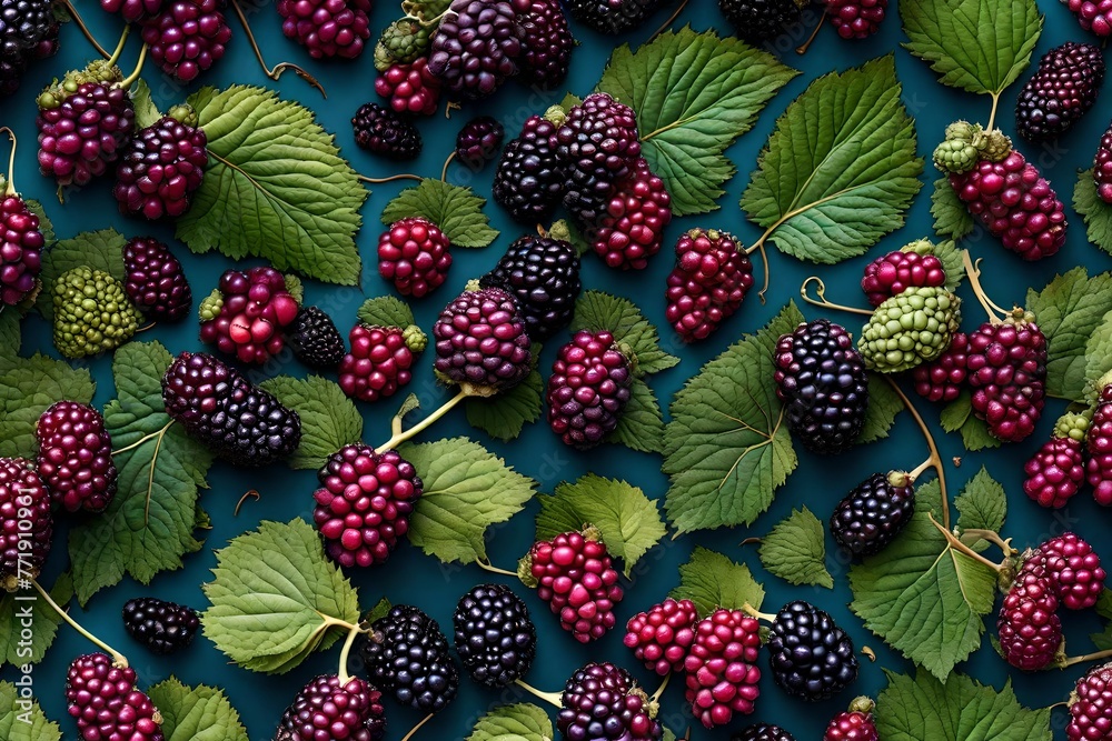 The beautiful pattern and rich color of a bunch of mulberries, showcasing their juicy allure. The beautiful pattern and rich color of a bunch of mulberries, showcasing their juicy allure.