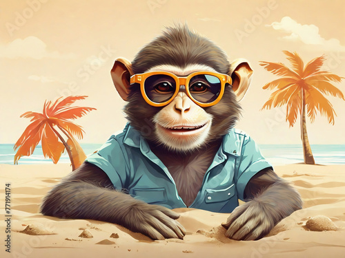 monkey with sunglasses, travel, holiday, getaway, beach, adventure, relaxation, tourism, explore, resort, cruise,beach, island, photo