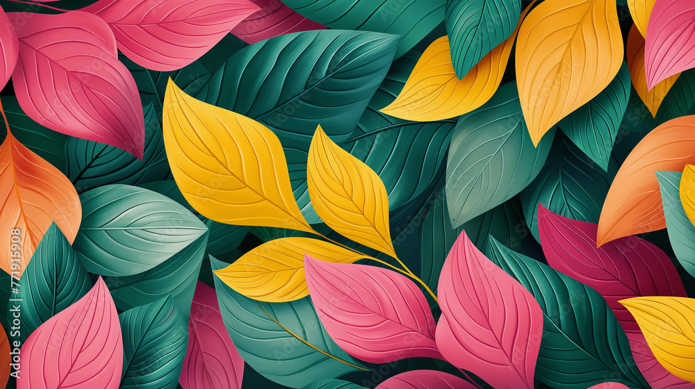 custom made wallpaper toronto digitalfloral pattern of intertwined intricate leaves in pink, green and yellow. Abstract leaf design, vector illustration background crafted for textile or print. 