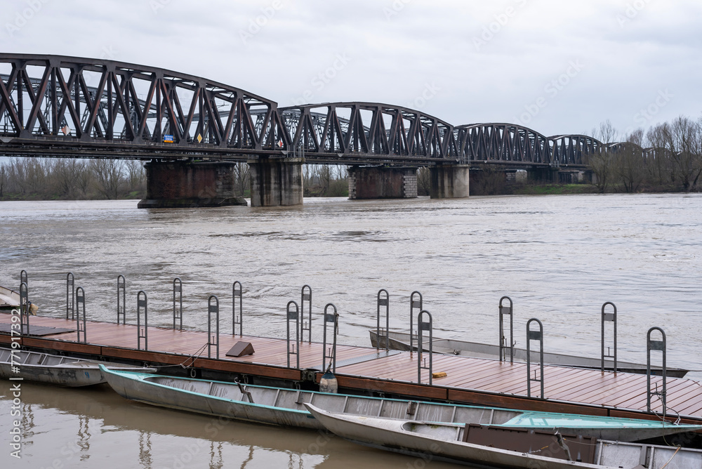 Fototapeta premium The Po river in flood, near the Cremona iron bridge.