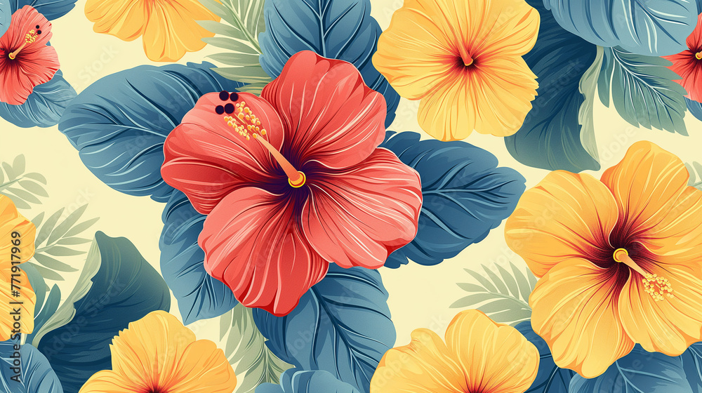 custom made wallpaper toronto digitalabstract multicolor a solid hibiscus blooming flowers motif arrangement with medium tone, all over vector design with cream background illustration digital image for wrapping paper or textile printing