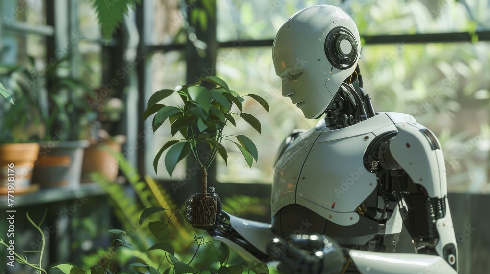 digital robot carry sapling in Green house digital robot carry sapling in Green house