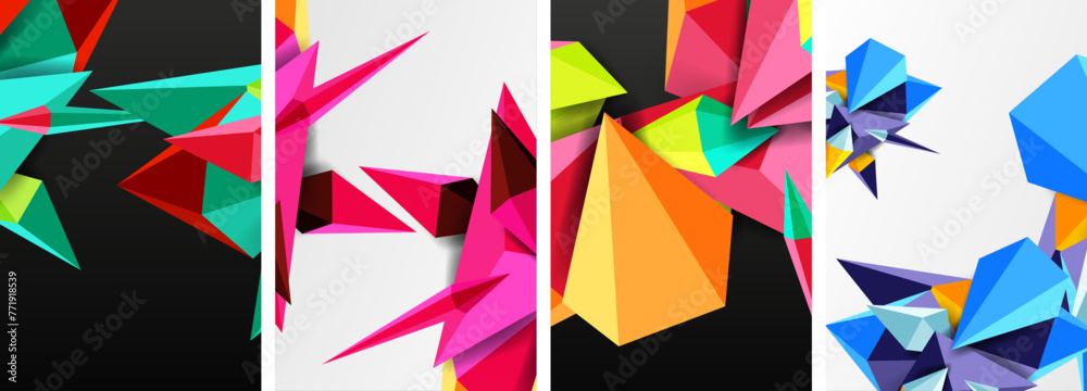 Set of triangle geometric low poly 3d shapes posters Set of triangle geometric low poly 3d shapes posters