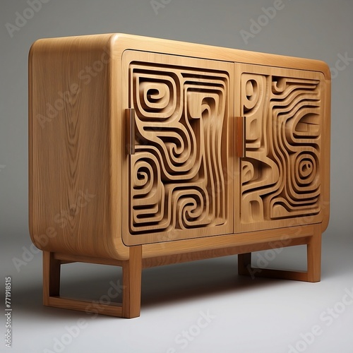 3d render of a wooden cabinet with drawers