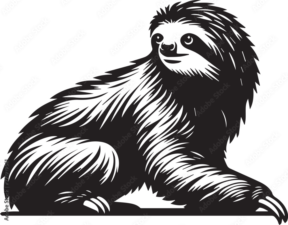 Sloth, Black and White Vector illustration