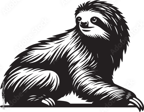 Sloth  Black and White Vector illustration