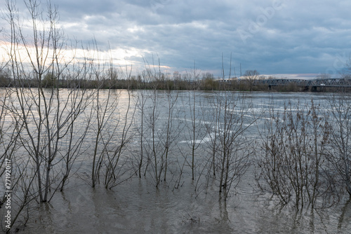 The Po river in flood, near the Cremona iron bridge.