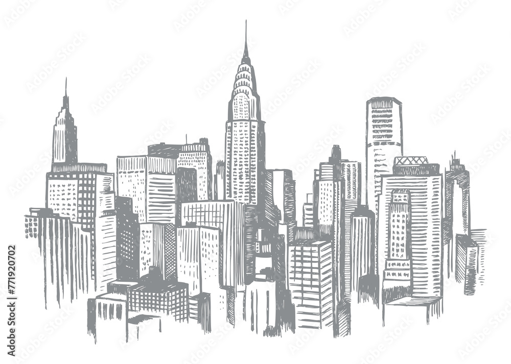 Vector illustration of view of part of New York City, NY, USA. Art in rustic lines representing current times.