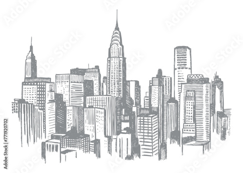 Vector illustration of view of part of New York City  NY  USA. Art in rustic lines representing current times.