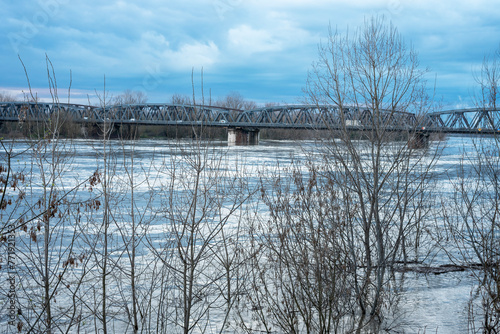 The Po river in flood, near the Cremona iron bridge.