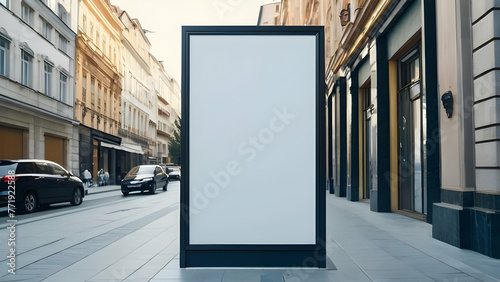 Blank mock up vertical poster billboard on city background, for advertising placement
